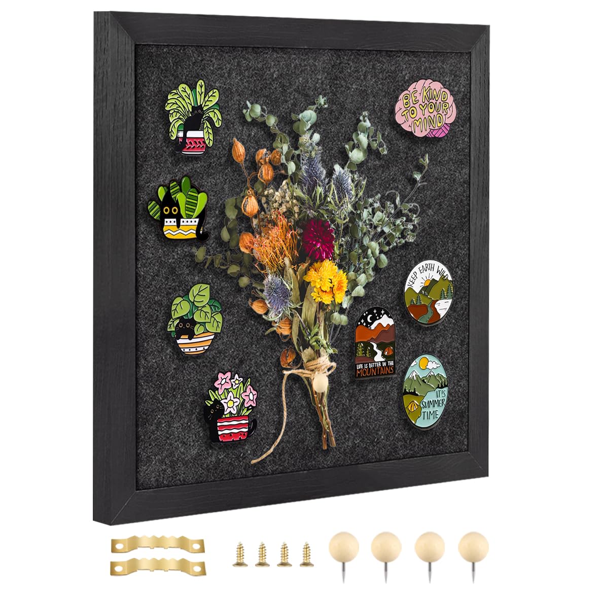 Bulubuluer Felt Bulletin Board Wall Decor, Wood Frame Memo Board，Black