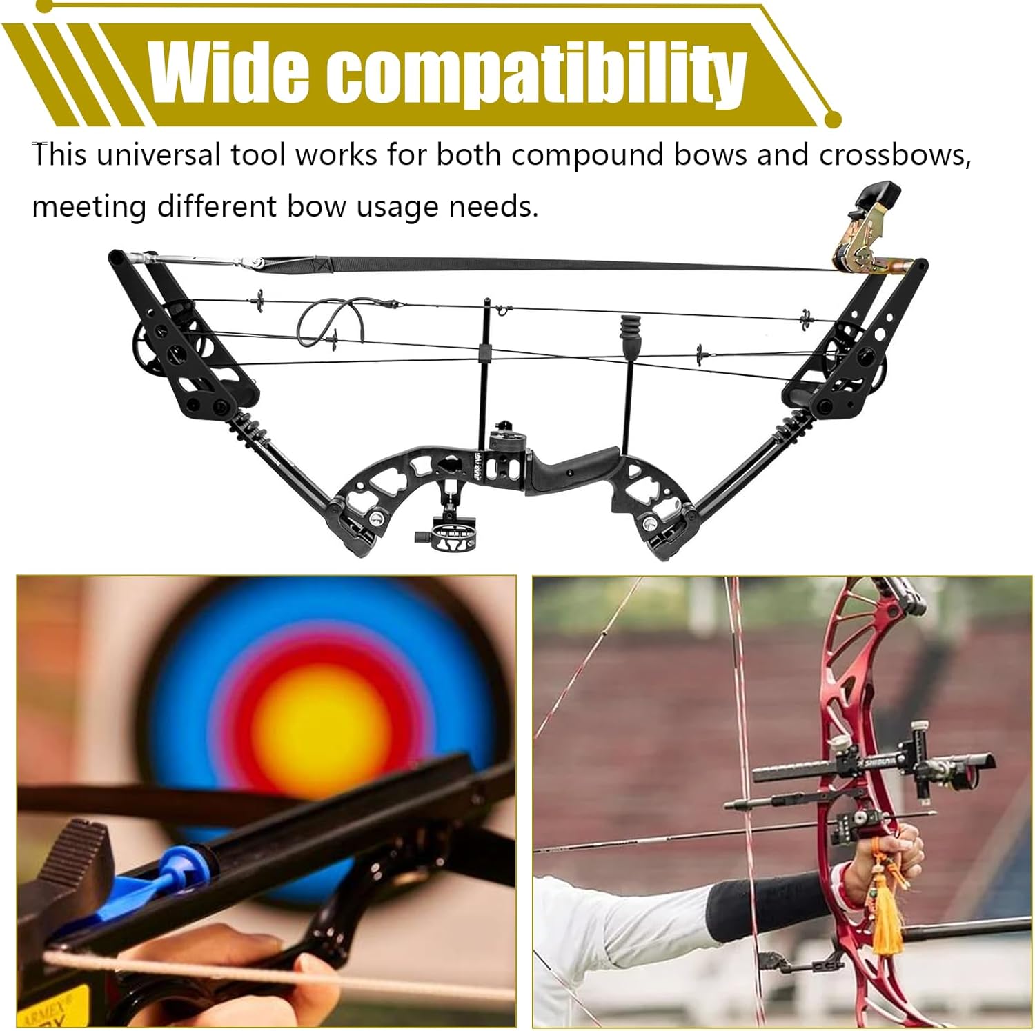 Bow Press, Archery Compound Bow Press, Aluminum Alloy Handheld, Universal Ratchet Type Fine Tuning Tool, 51.2” Strap for Compound Bow & Crossbow