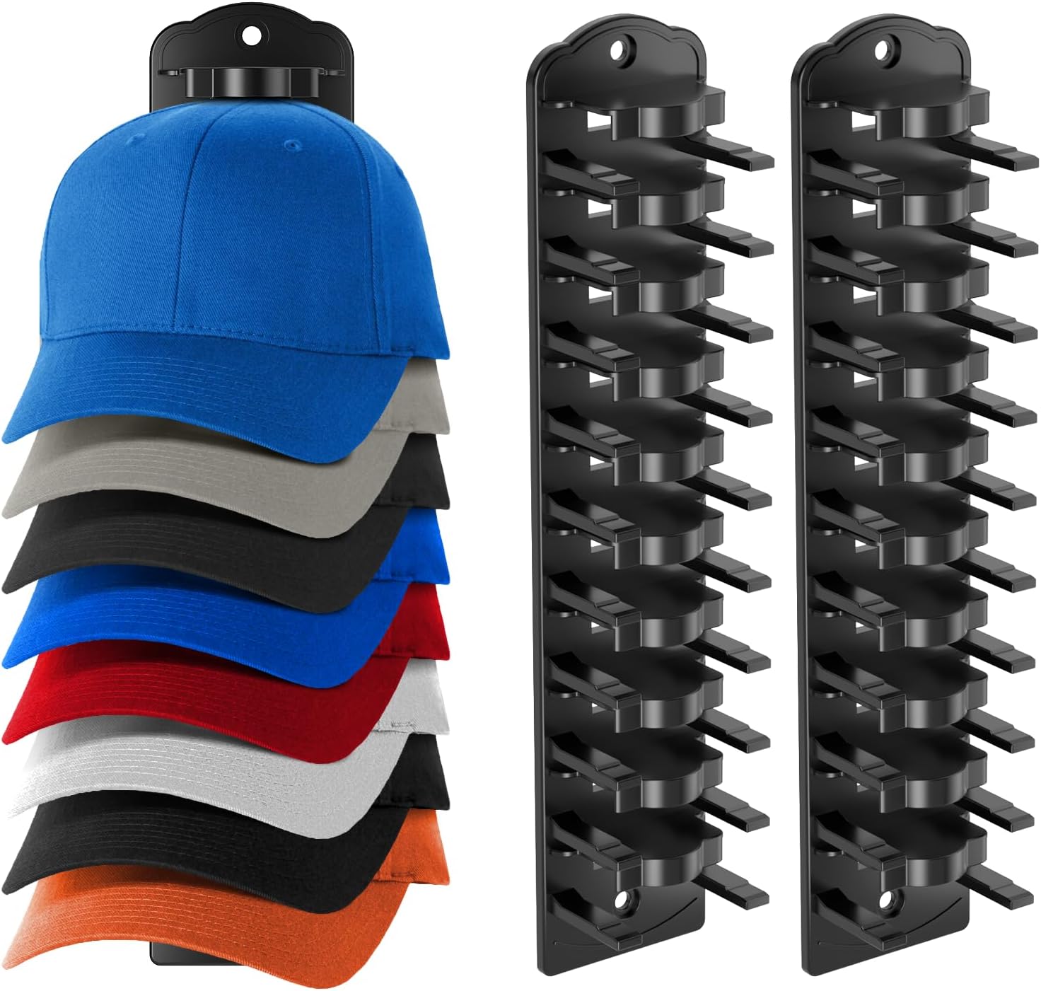 Hat Stand for Baseball Caps Hat Organizer for Baseball Caps ，Hold up to 20 Hats ，hat stand wall mounted Strong Adhesive Hat Hanger ，Hat Racks (Black-2pcs)