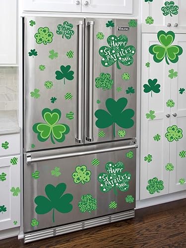 Miniatura 7 de CAVLA Decoración de trébol para ventana del día de San Patricio, 8 hojas de trébol grande del día de San Patricio, calcomanías estáticas para