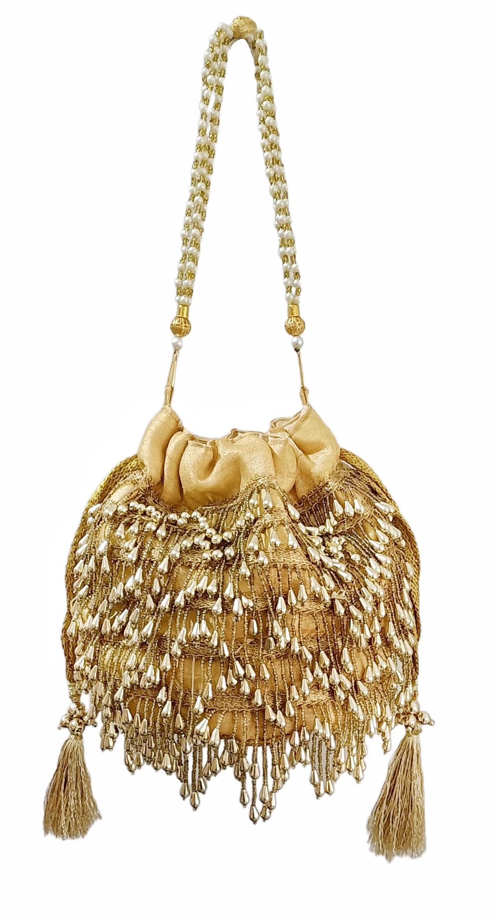 DUCHESS Women Black Beaded Tassel Fringes Potli Western Bag For Wedding (Gold) (B0BX9PRWMF) Amazon Price History, Amazon Price Tracker