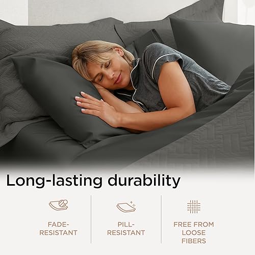 Miniatura 4 de Threadmill Juegos de sábanas de 800 hilos, 100% algodón, tejido satinado gris oscuro, suave y sólido, 3 piezas, se adapta a esquinas tipo bolsillos