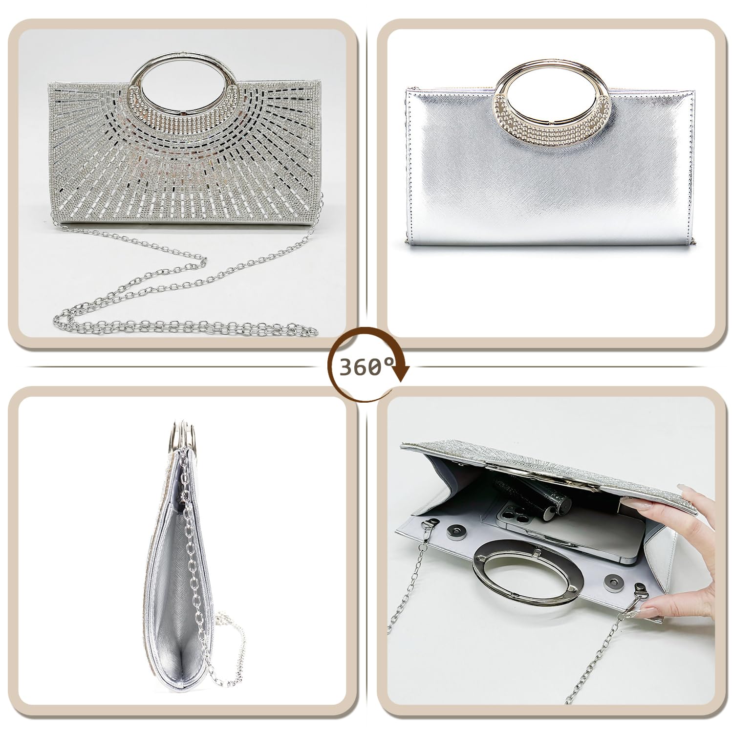 Pahajim Abendtasche Damen Glitzer Kleine Tasche mit Strass Elegant Clutch Umhängetasche für Hochzeit Party Date
