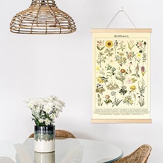 Chenkaiyang 2 Pcs Vintage Hanging Poster,Flowers Wall Hanging Botanical Rustic Retro Wall Art Prints Flower Chart Posterfor Living Room Decor,12.7 X 21.6 Inch