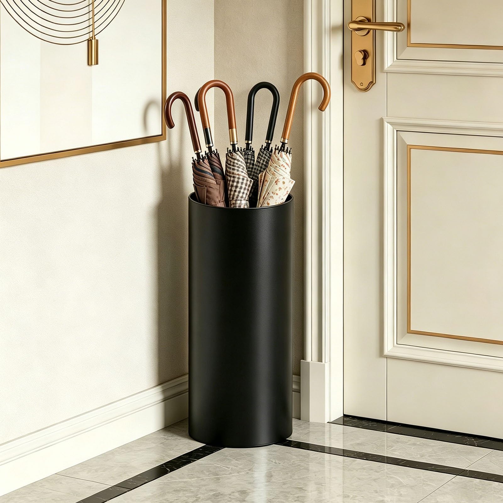 Hamankim Umbrella Stand for Entryway, Smooth White PVC Umbrella Storage Rack, Freestanding Cylindrical Umbrella Holder for Home Apartment Entryway Office Decor(Black)