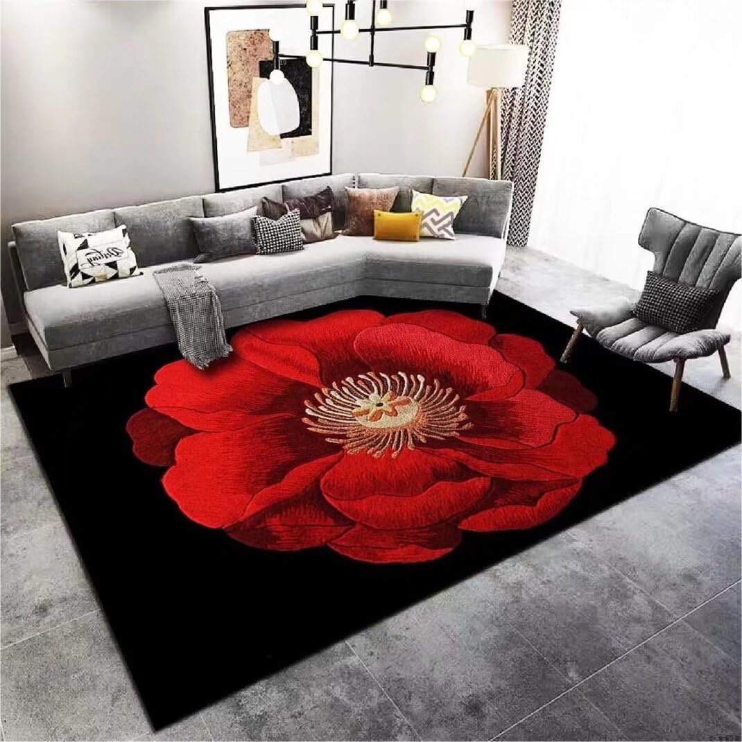 Tapis jeu enfant pour chambre de bébé fille imprimé rouge et noir