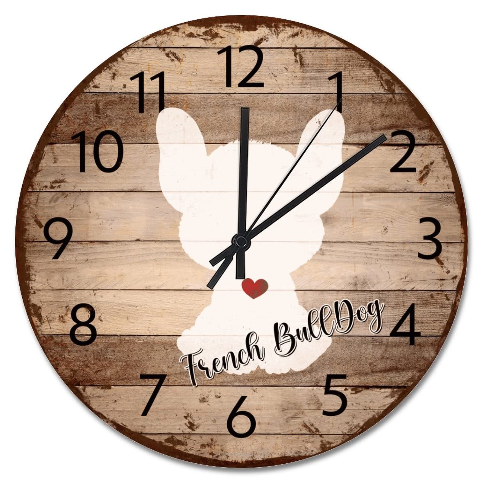 Horloge bouledogue français silencieuse sans tic-tac pour salon et chambre