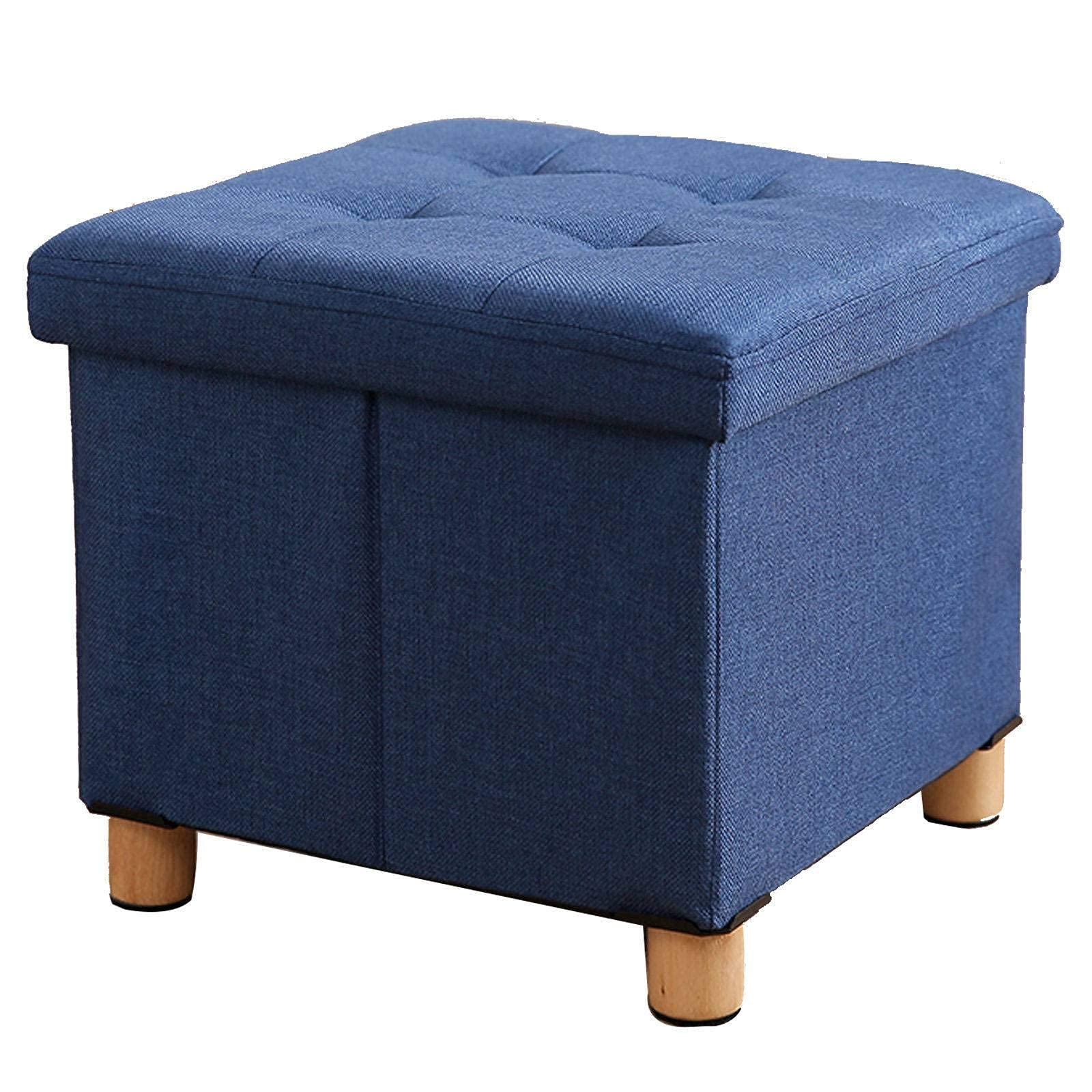 Ottoman en lin bleu pour ranger le désordre du salon et soulager vos jambes fatiguées