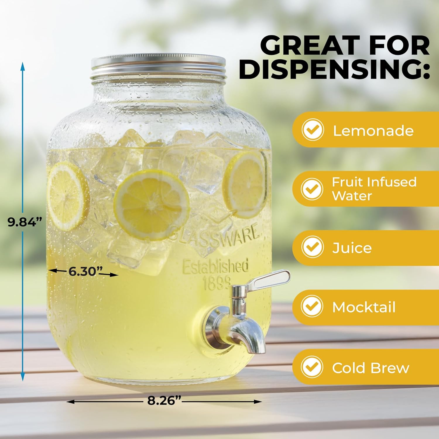 Zulay 1 Gallon Glass Drink Dispenser for Parties – with Spout Lid and Stainless Steel Filter – Leak-Resistant Beverage Dispenser for Events – Lemonade Iced & Sun Tea Infused Water & Juice Dispenser