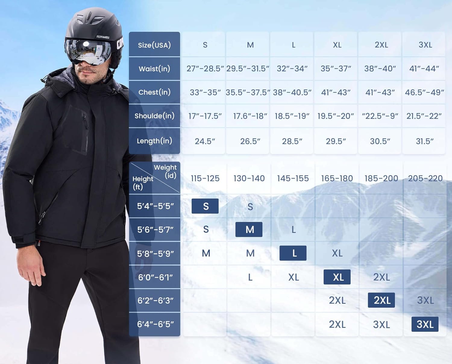 WULFUL Men's Waterproof Ski Jacket Warm Winter Coats Windproof Winter Jackets for Men Fleece Lined Windbreaker with Hood - Image 8