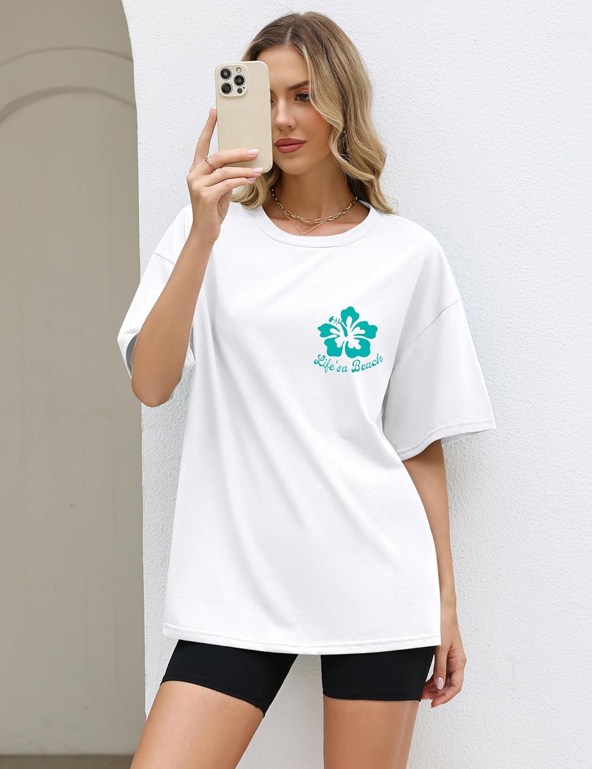 LOMON Oversized Graphic T Shirts for Women Short Sleeve Crewneck Summer Tops Loose Casual Basic Tees - Image 4