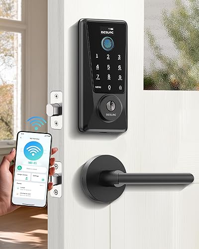 DESLOC Cerradura inteligente D110 Plus con 2 manijas de palanca, cerradura de puerta de entrada sin llave con Wi-Fi integrada, cerrojo de seguridad