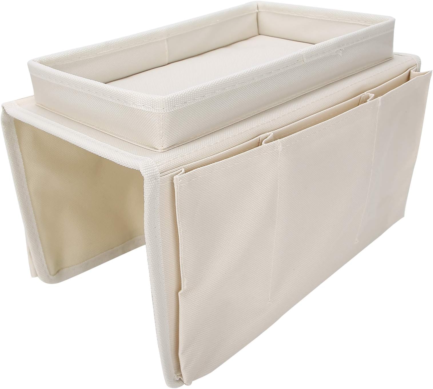 LIKJ Sofa Armrest Organizer, With A Top Tray Wear Resistant Armchair Storage Bag, Washable for Daily Small Gadgets Sofa Storage(Beige)