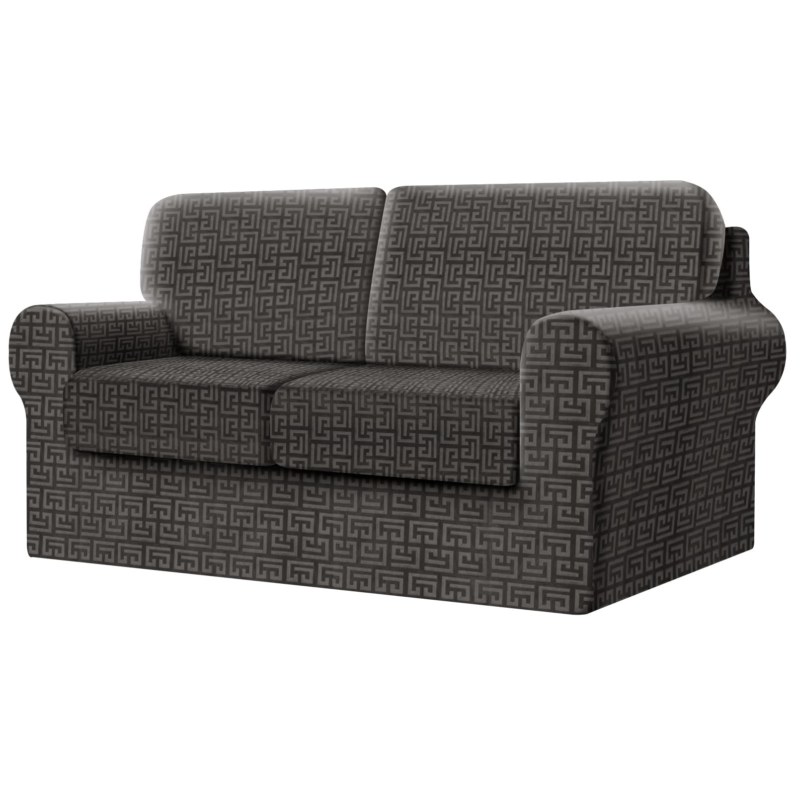 SYLC Fitted Sofa Cover 2 Seater, 5 Piece Sofa Slipcover With 2 Seat Cushion Covers And 2 Backrest Covers, Settee Covers Stretch Velvet Anaglyph(Grey,Loveseat - 5 PCS)
