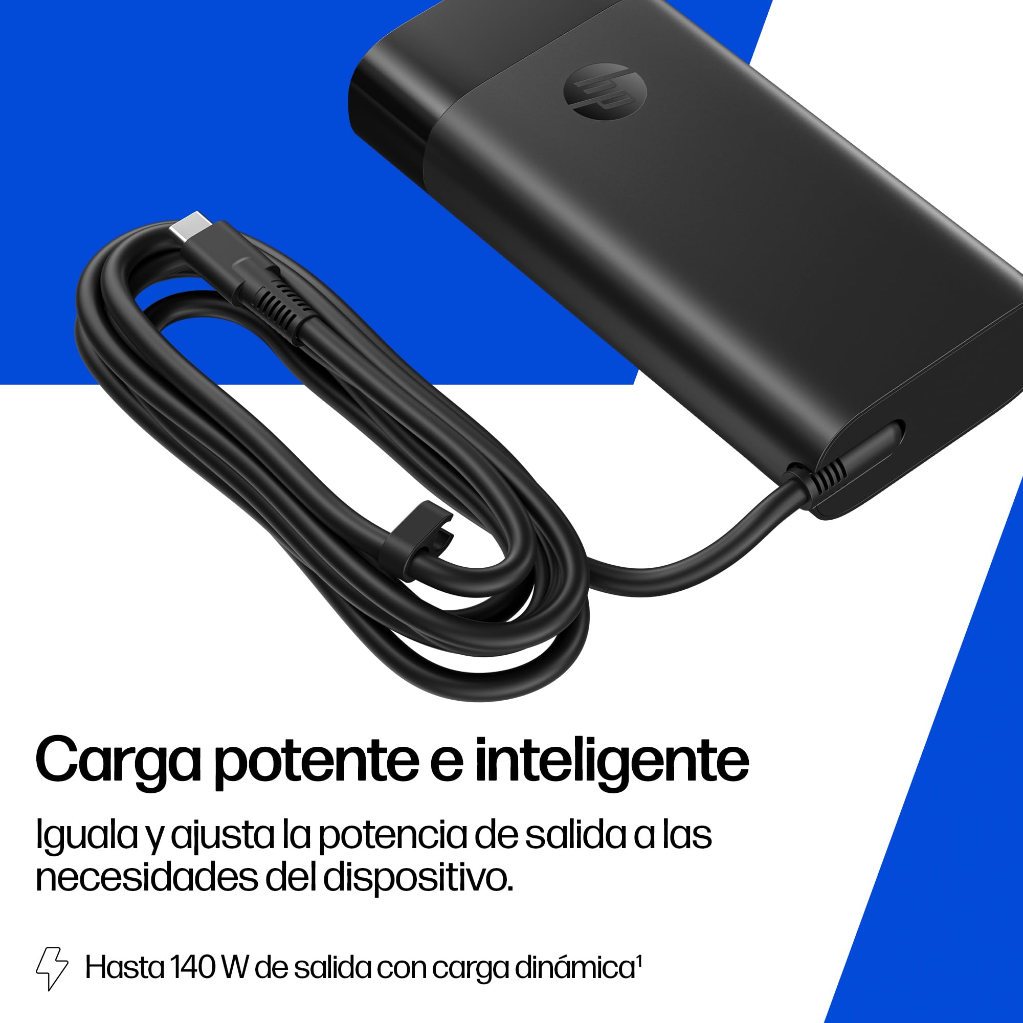 Adaptador de Corriente HP USB-C 140W B7NM4AA Cargador portátil 140W para portátiles y Dispositivos USB-C con Carga rápida, Segura e Inteligente