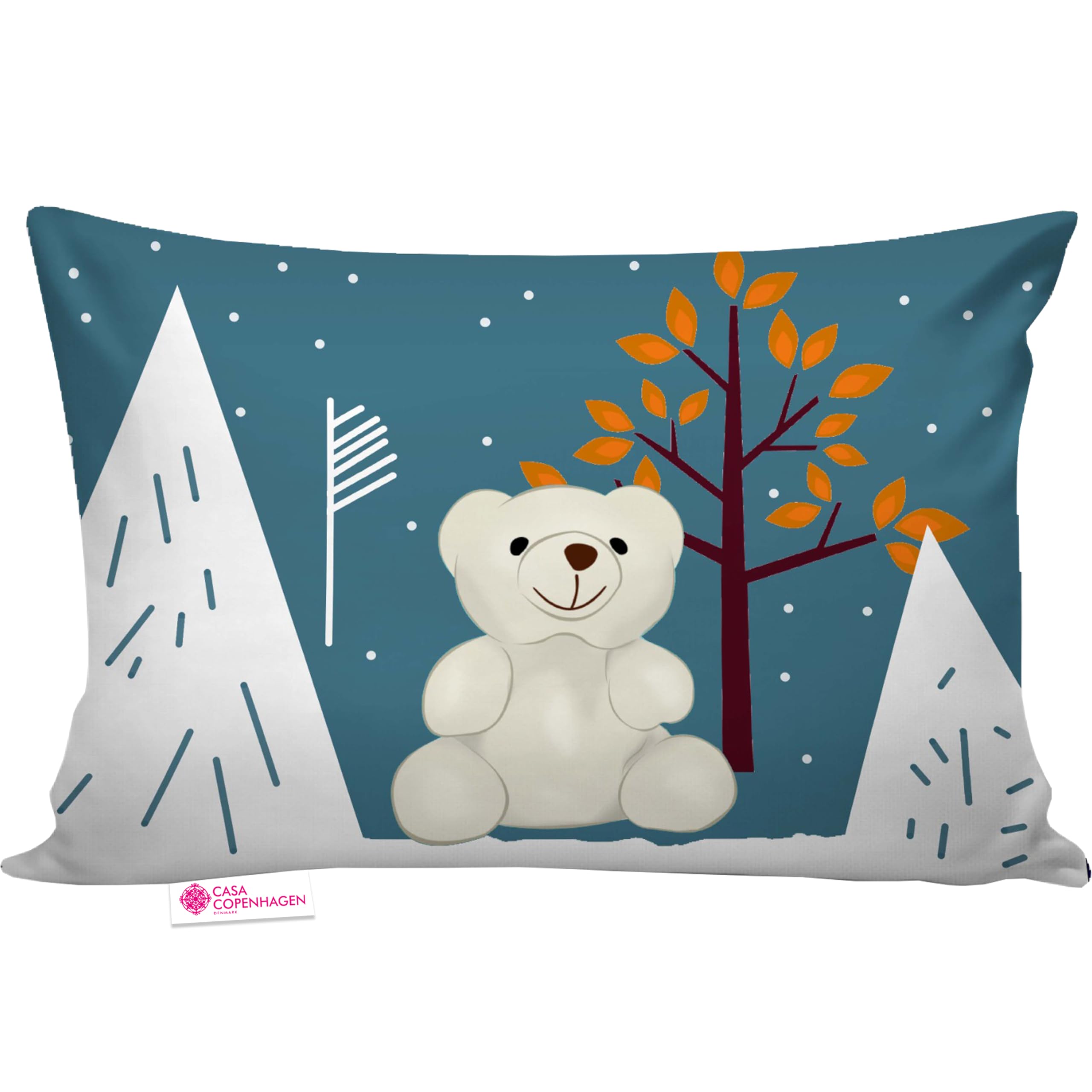 Casa Copenhagen Baby Pillow with Super Soft Imported Fabric|3 to 12 Years Old Kids Pillows|Animal & Cartoon Prints|Infant Pillow for Sleep,Neck Support-12 X 18 Inch, Snow Bear - Microfibre, Dark Blue