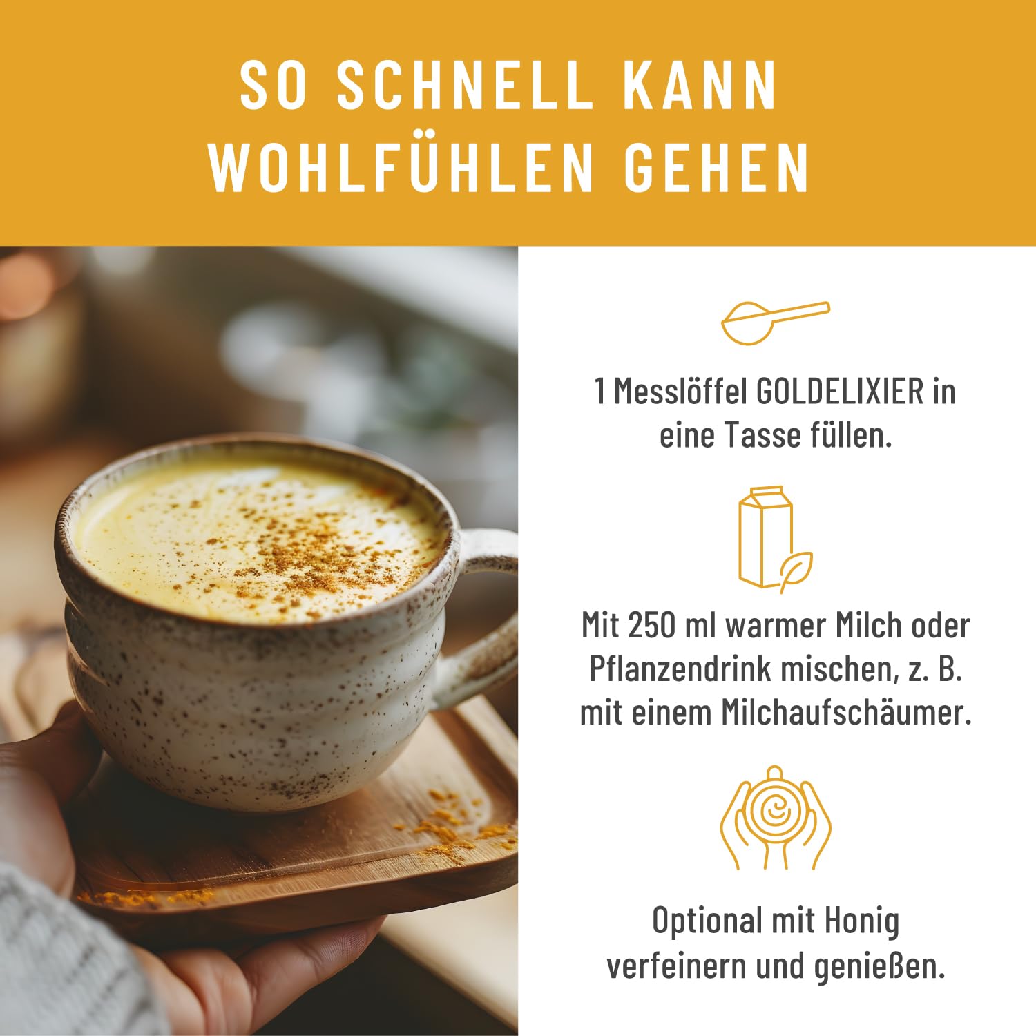 NATURTREU Goldelixier Goldene Milch Pulver - Kurkuma Latte - 600 g - Golden Milk mit Curcuma Ashwagandha & Zimt - Vorteilsbundle 2er Paket - vegan