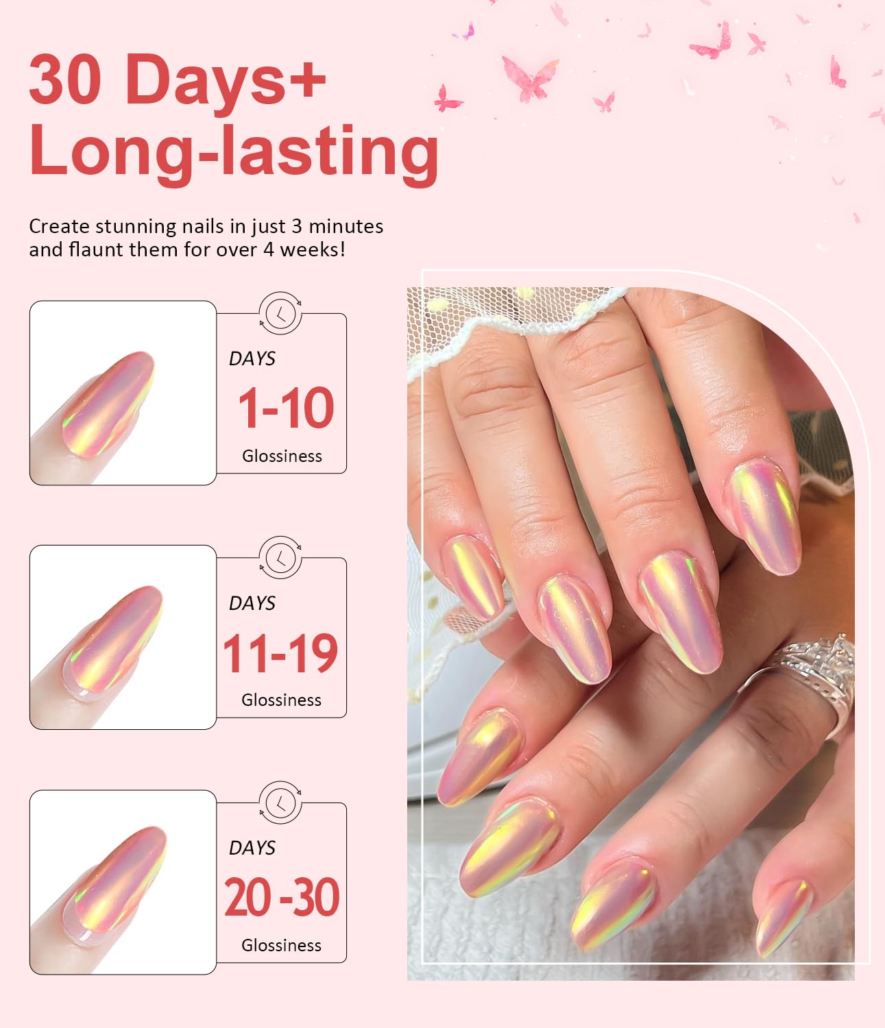 BISHENGYF 6pcs Chrome Nail Art Kit - Metallic Mirror Effect Powder With Iridescent Aurora and Mermaid Pearl Glitter Dust for DIY Design - Image 4