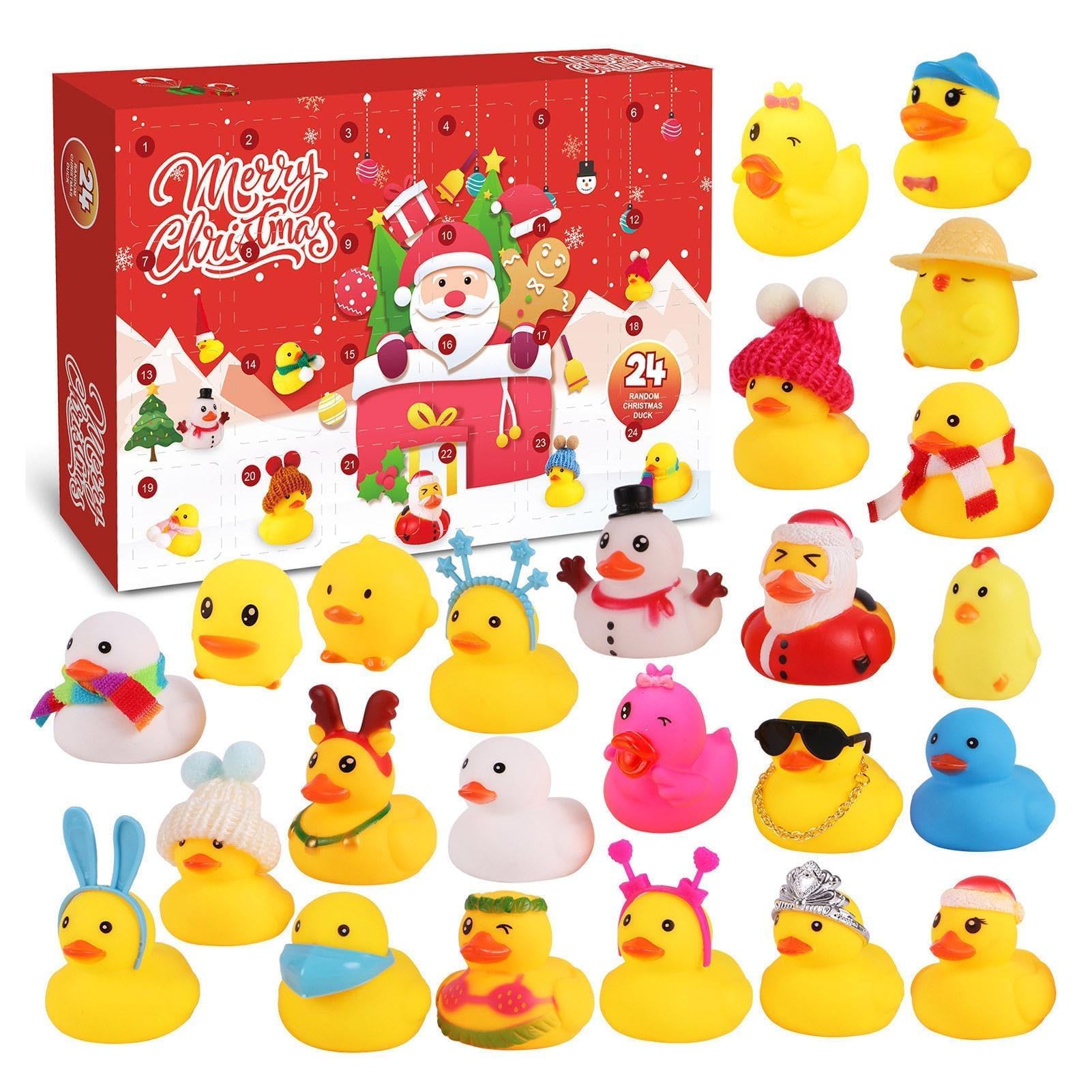 Calendario de Adviento 2025, calendario de Adviento de cuenta regresiva de 24 días de Navidad con 24 patos de goma, juguetes divertidos para niños, niñas, niños y niños pequeños, decoración de Navidad