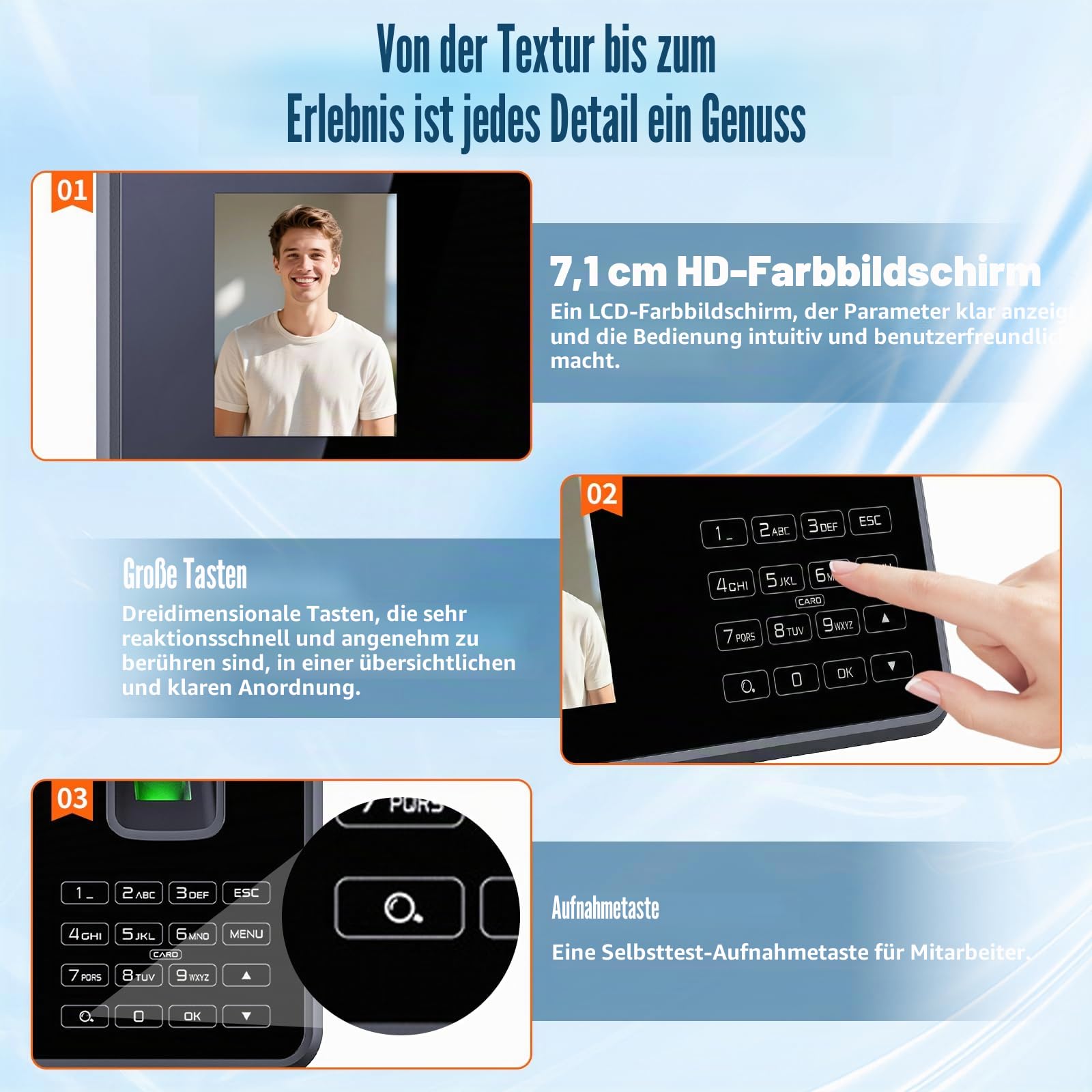 Zeiterfassung für Kleinbetriebe, 4-in-1 Innovatives Zeiterfassungsgerät mit Gesichtserkennung, Fingerabdruck, Palmvene & PIN, Biometrische Zeiterfassung mit USB-Export, Kein Netzwerk Erforderlich