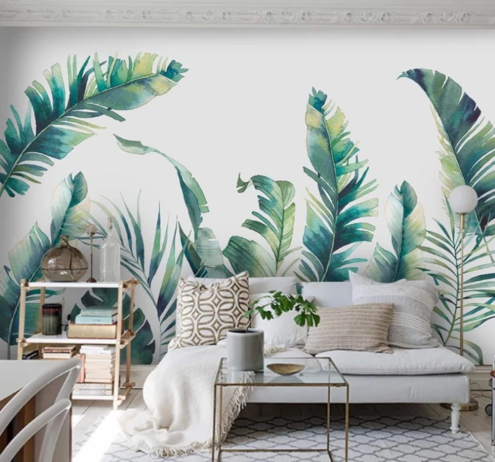Hand Drawn Fresh Plants Green Banana Leaves 3D Wallpaper Easy Install Feature Office Living Room Sofa Bedroom TV Background Wall Decoration-350cm×256cm