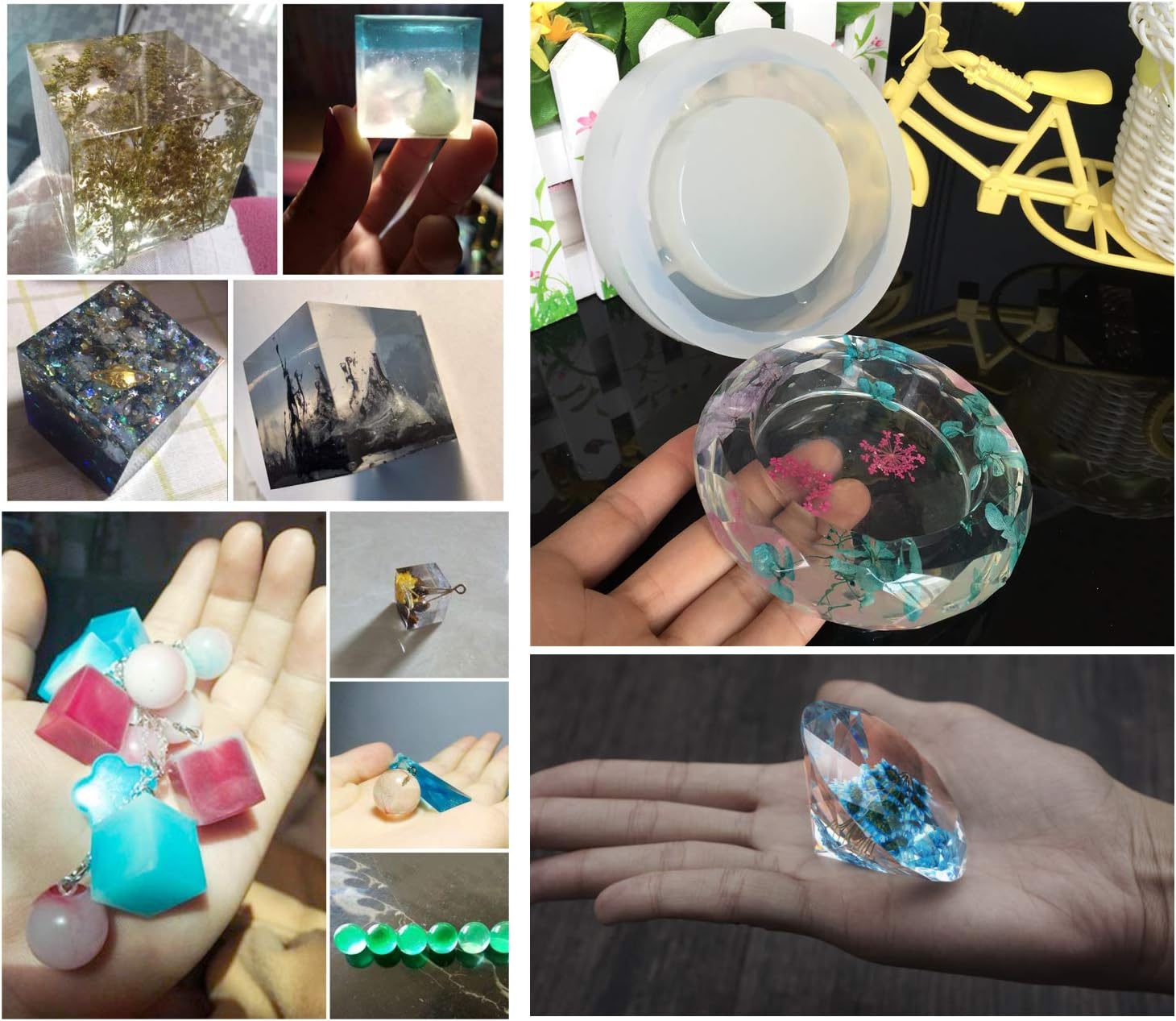 Two Part Epoxy Resins Kit with Molds for Jewelry Ashtray Making with Mixing Cups & Bars, with Color Pigments Transparent Dyes & Glitters & Dried Flowers & Coral Flowers Set, with Tweezers