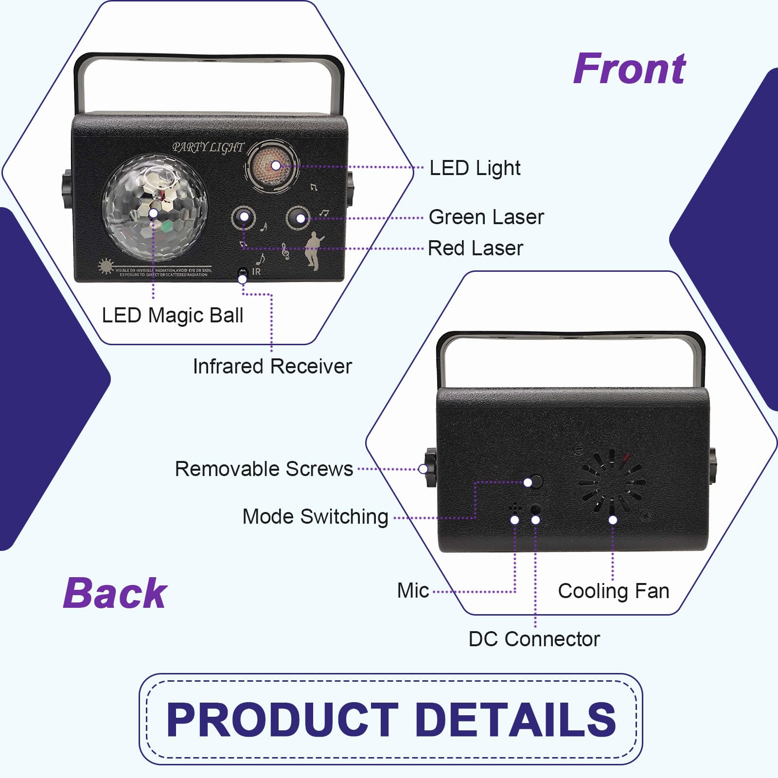 Disco Laser Lights Projector for Party: Sound Activated Dance Floor Light Disco Ball Lamp DJ Lazer Show Music Sync LED Club Strobe for Karaoke Indoor Outdoor Halloween Rave Kids Decorations