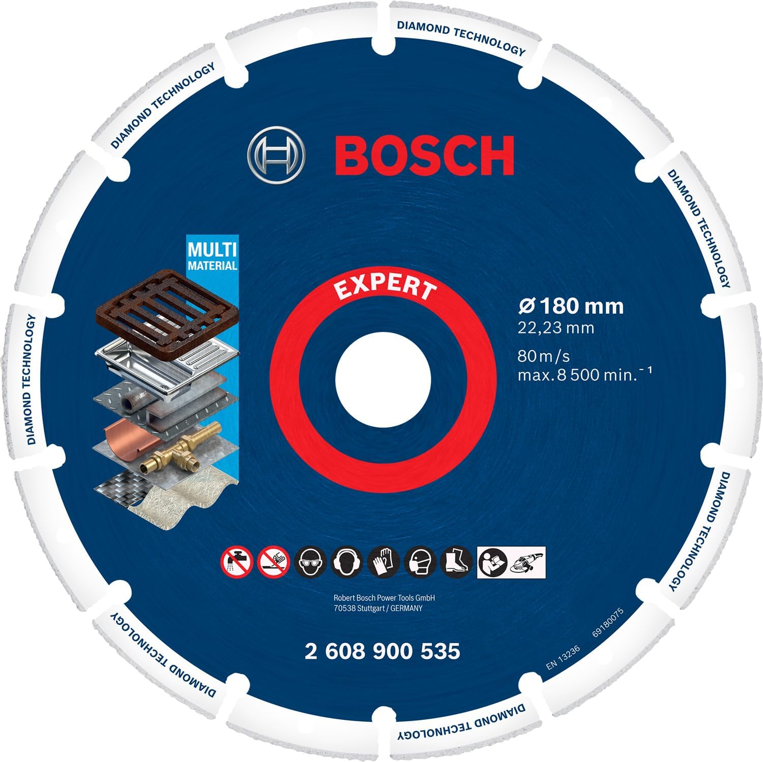 Bosch Professional 1x EXPERT Diamond Metal Wheel Büyük Boyutlu Kesici Diskler (Dökme demir, Paslanmaz çelik, Çelik, Demir içermeyen metalle, Ø 180 mm, Aksesuar Büyük Avuç Taşlama Makinesi)