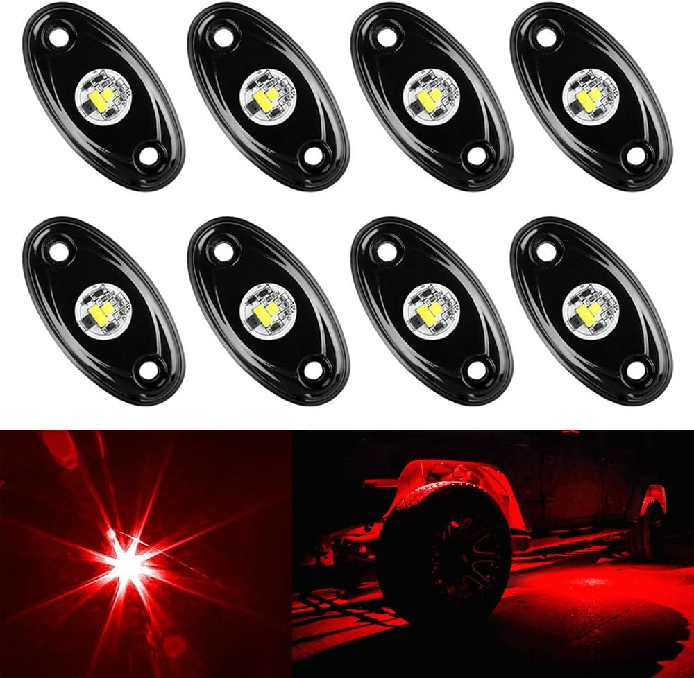 Amak8 Pods LED Rock Lights Kit Red Underbody Glow Trail Rig Light Waterproof Underglow LED Neon Lights for Jeep Off Road Trucks Car ATV SUV Vehicle Boat - Red