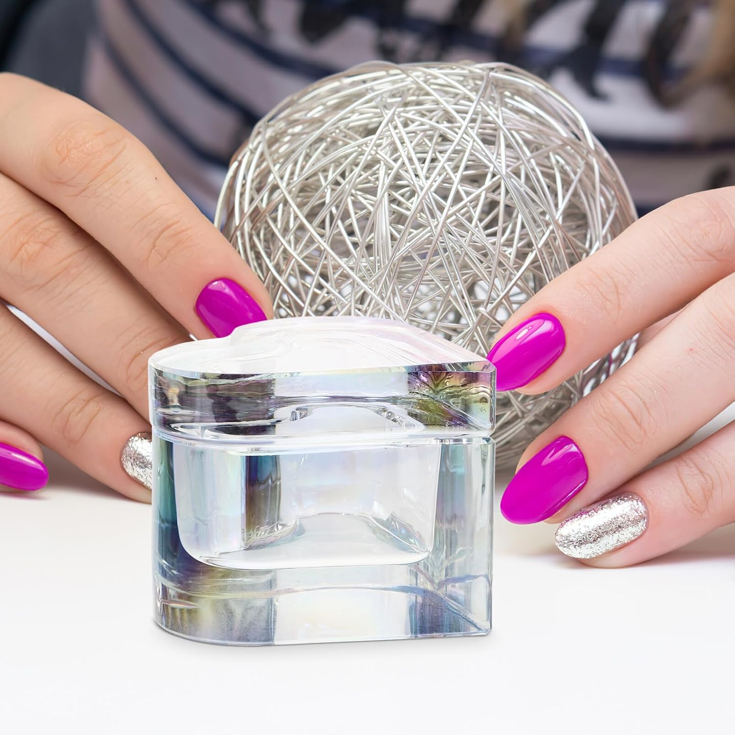 Beaupretty Heart-Shaped Crystal Glass Cup with Lid 2.76In Acrylic Nail Dappen Dish for Manicure Liquid Powder Holder