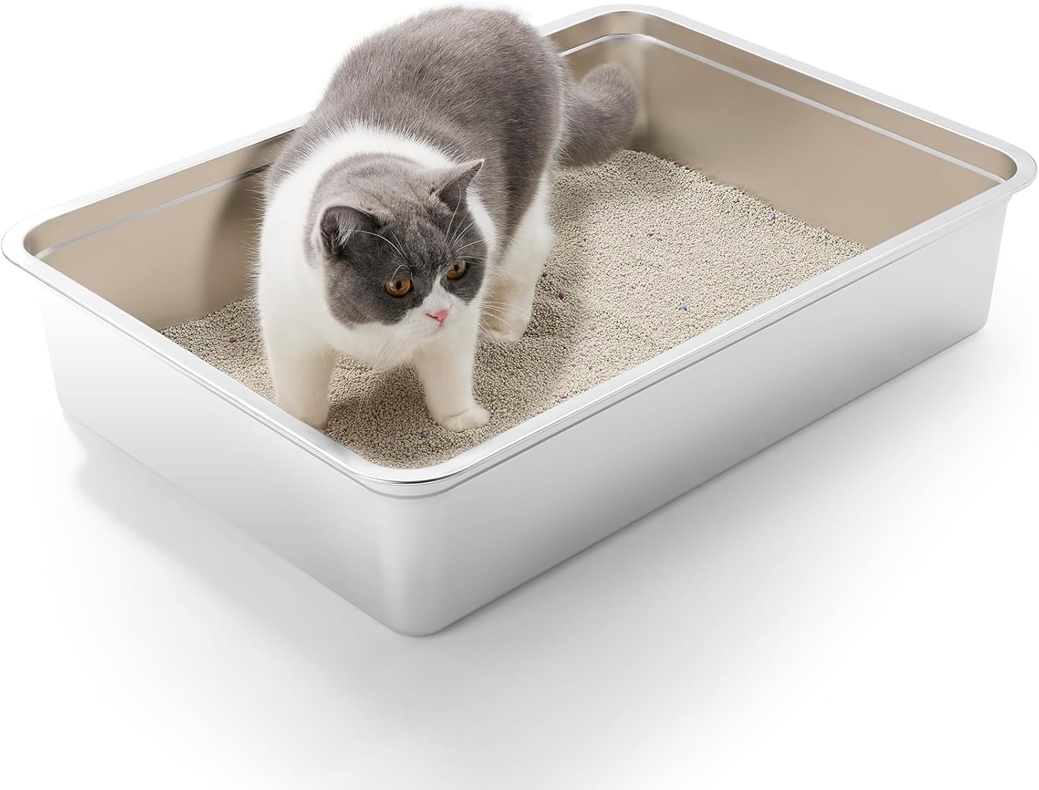 Yangbaga Extra Large Stainless Steel Litter Box, 23 x 15 Ultimate Metal Cat Litter Box with High Sides, Sturdy Long-Lasting Litter Pan with Anti-Slip Rubber Feet 23 x 15