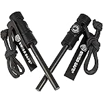 Swiss Safe 5-in-1 Magnesium Ferro Rod Fire Starter Survival Tool - Flint & Steel Striker, Compass, Paracord & Whistle - Emergency Kit for Backpacking, Camping, Hiking - All-Weather - Black, 2-Pack