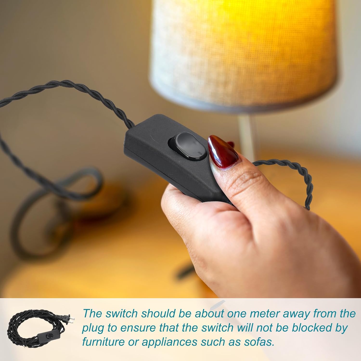 uxcell 8Ft 18/2 Twisted Cloth Covered Lamp Cord, Vintage Fabric Electrical Wire with Switch Button and Plug Stripped Ends Ready for Extension Wiring DIY Repairing, Black Black 8Ft image 5 of 7 B0DSPYR54D