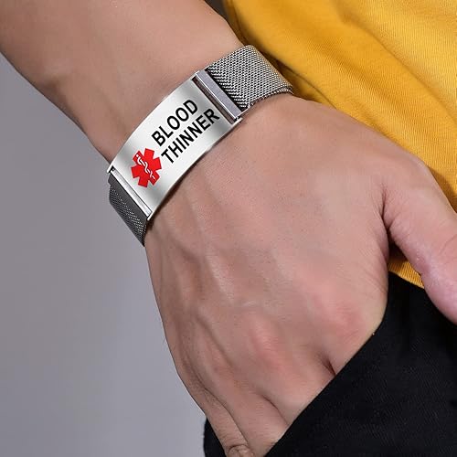 Miniatura 3 de YOTHIWAD Medical Alert Bracelets for Men Women Medical Id Bracelets with Free Laser Engraving Adjustable Stainless Steel Band Magnetic Security