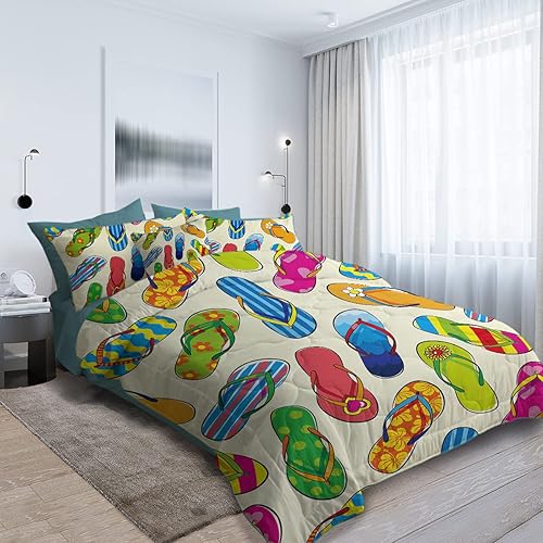 Miniatura 7 de Juego de edredón de playa colorido para niños y niñas, cama moderna de 8 piezas en una bolsa, 1 edredón, 2 fundas de almohada, 1 sábana encimera, 1