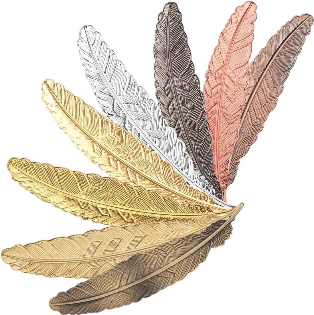Metal Bookmark, 8Pcs Classical Exquisite Feather Bookmarks, Book Page Marker, Book Club Gifts for Women, Men and Kids- Book Marker for School Supplies Stationery
