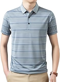 DAVBIR Men Polos Polyester Stripe Mesh Shirt Lightweight Moisture Wicking Quick Dry Outdoor Soft