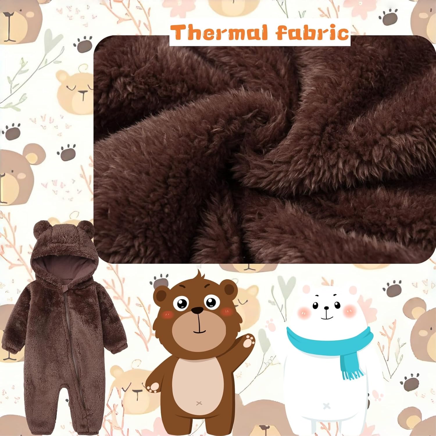 Newborn Baby Romper Fleece Onesie Jumpsuit Toddler Warm Hooded Outwear Outfits for Infant - Image 4