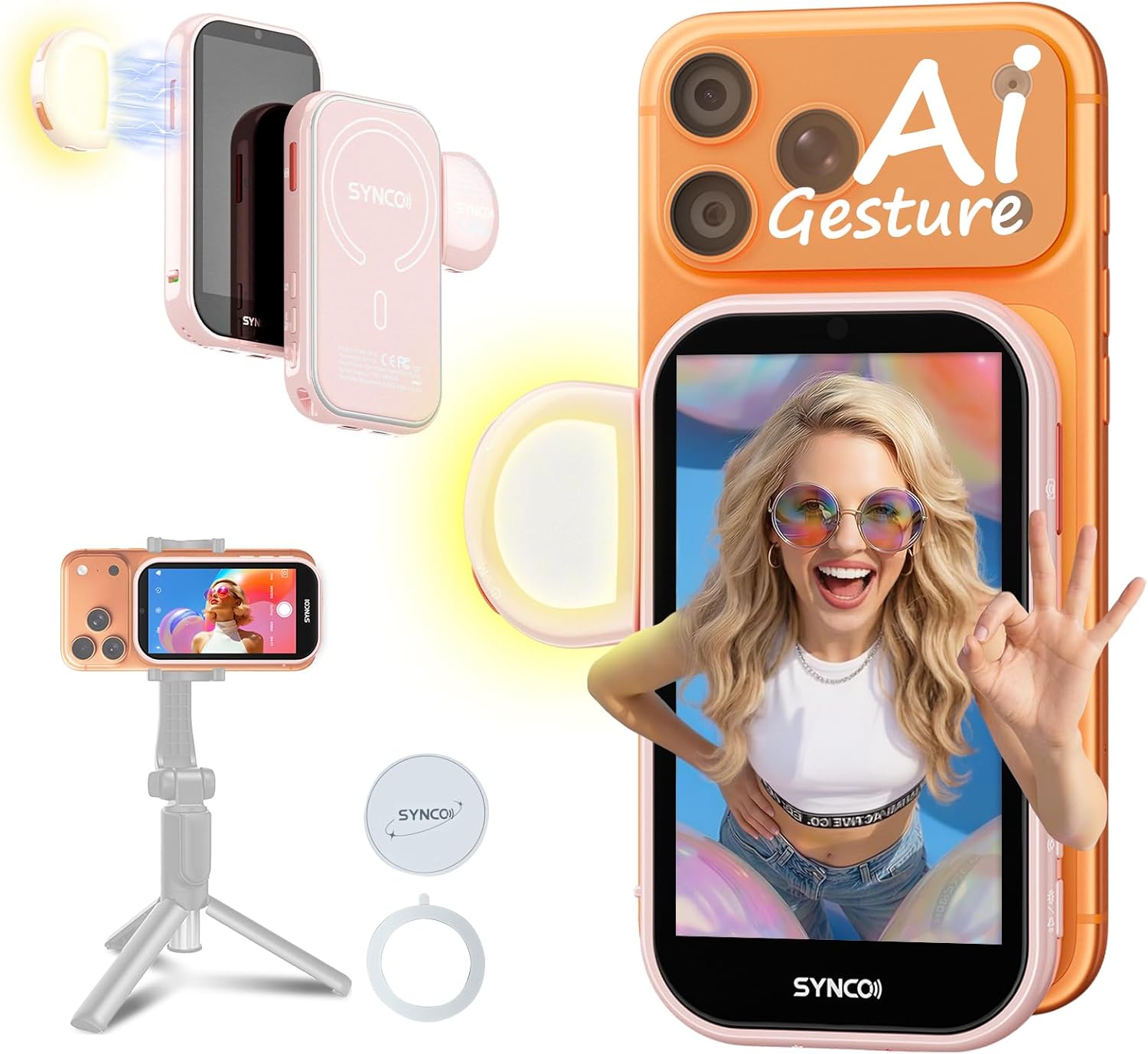 SYNCO XView AI vlog Selfie Monitor Screen iPhone for iPhone & Android(Pink)