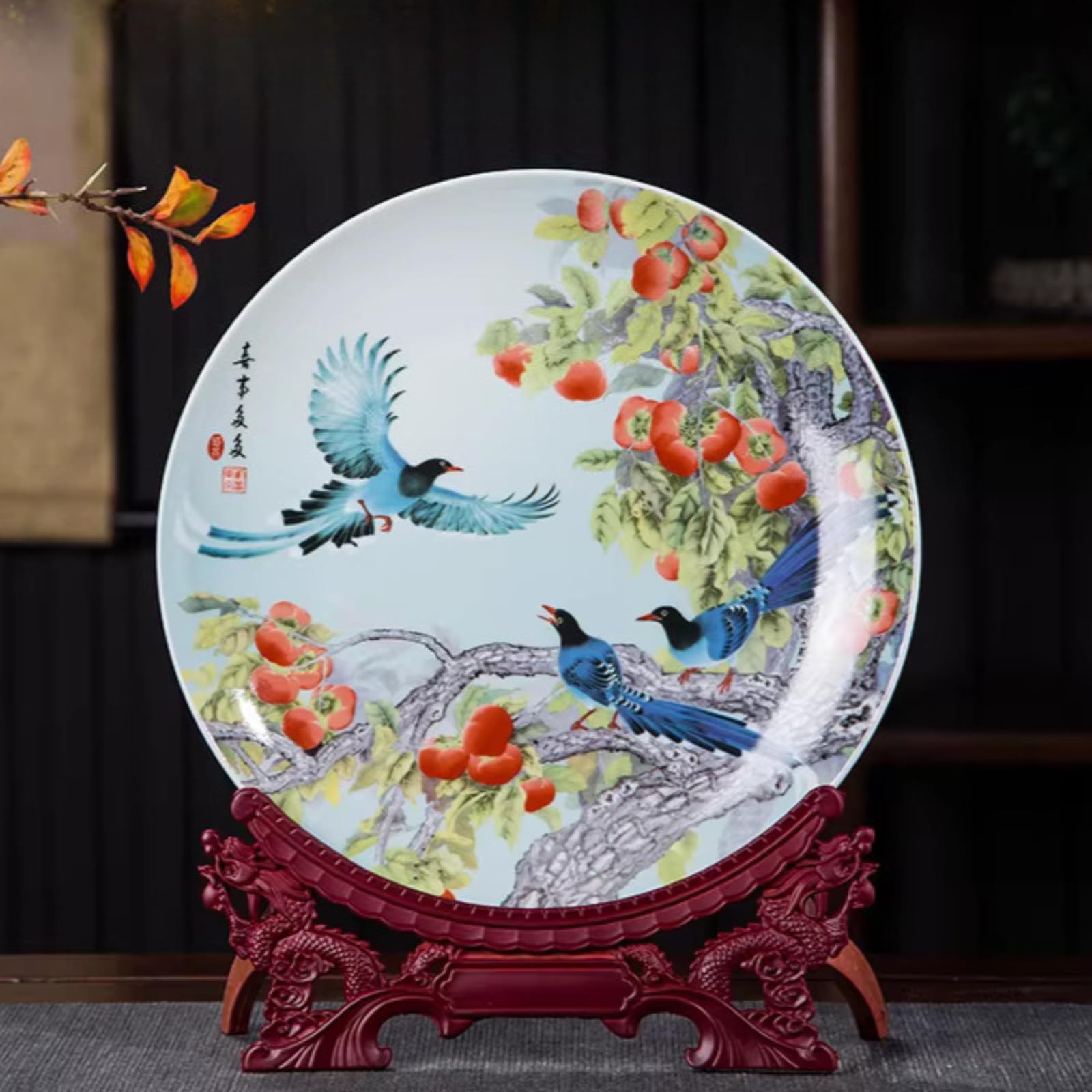 Assiette chinoise céramique 26 cm Jingdezhen : l'ornement idéal pour harmoniser votre salon