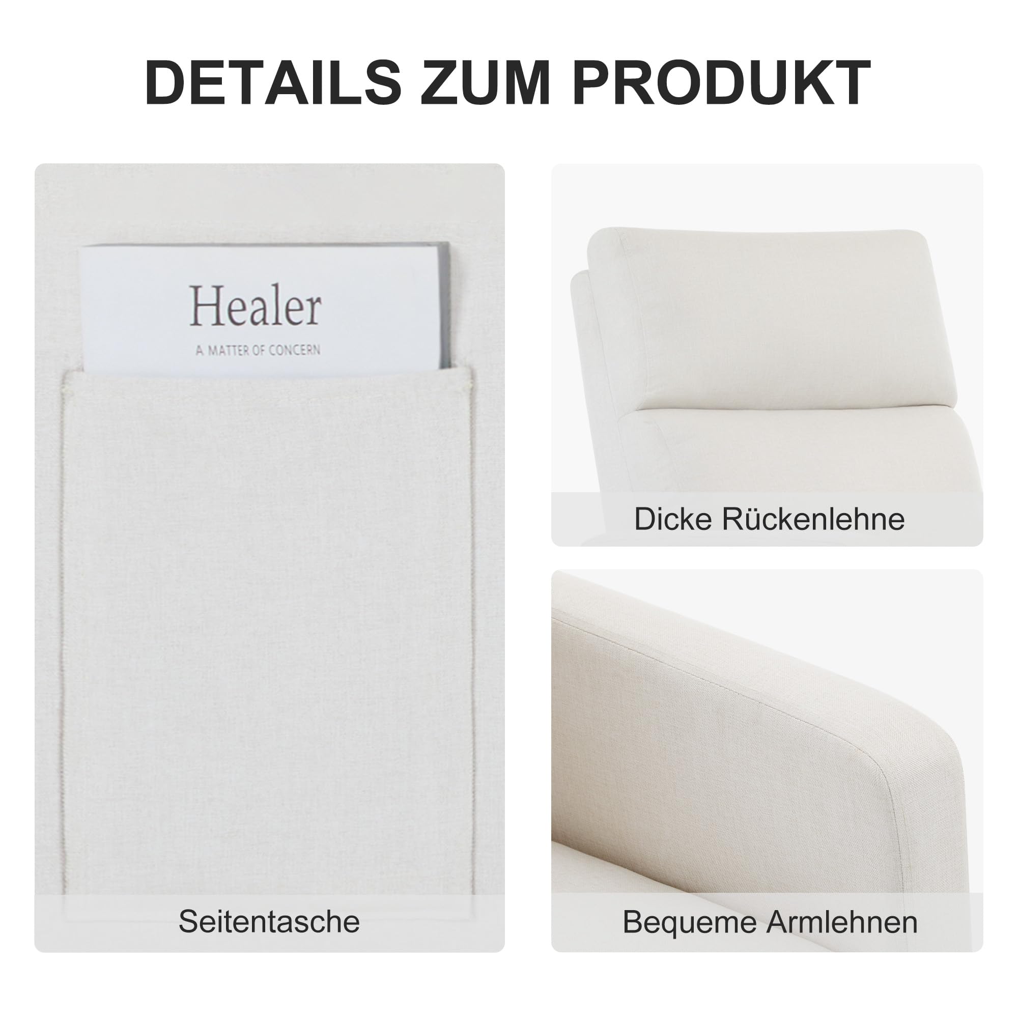 XH. Easy Go Schaukelstuhl fürs Kinderzimmer Schaukelsessel Stillsessel mit Hoher Rückenlehne, Stillstuhl Leinen Schaukelstühle Rocking Chair für Wohnzimmer und Schlafzimmer,Bis 150 kg, Elfenbein