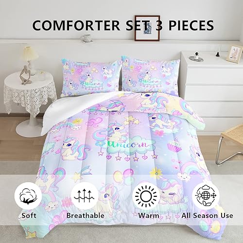 Miniatura 3 de Axolotl Juego de ropa de cama de unicornio, tamaño individual, juego de edredón de unicornio para niñas, niños y adolescentes, juego de ropa de cama