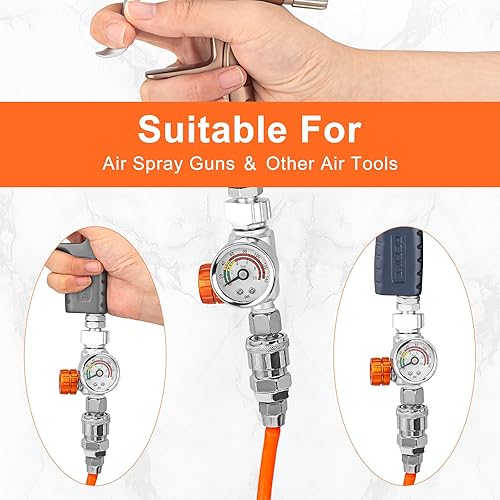 Miniatura 3 de REFINE Kit regulador de pistola pulverizadora, regulador de presión de aire con manómetro para pistolas de pintura neumáticas, válvula de control de