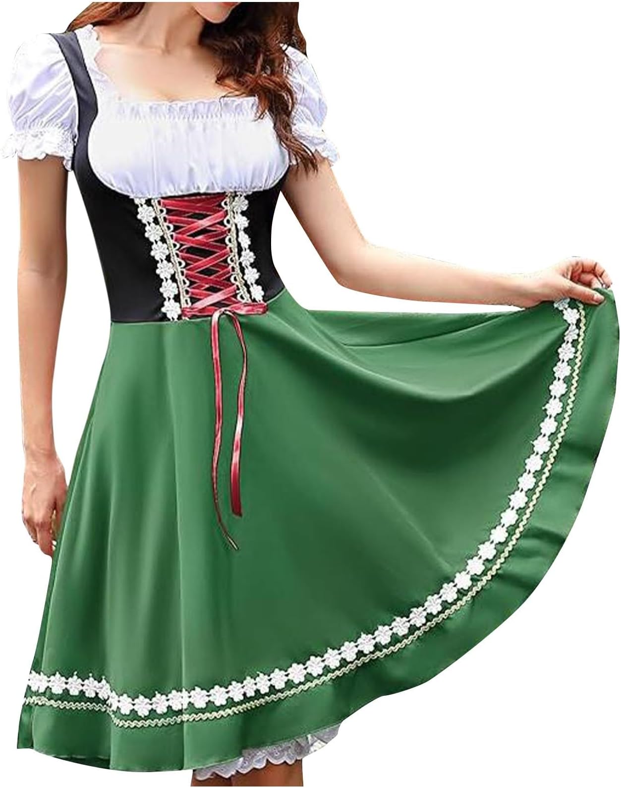 RIKAYDirndl Dress Oktoberfest Outfit Women Retro Midi Bavarian Costume German Off Shoulder High Waist Lederhosen Women National Style Maid Outfit Corset Court Dress Fancy Costumes
