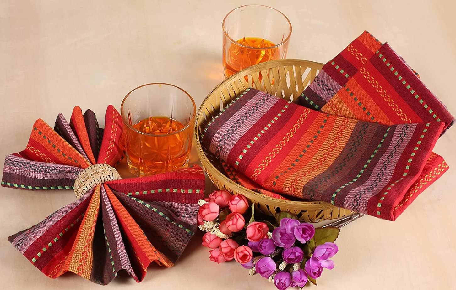 Cotton Cloth Napkins Set of 12 - Beautiful Elegant Soft Washable Reusable 18x18 Inch Dinner Napkin Perfect for Dining Table Décor Wedding Cocktail Party Thanksgiving Easter & Everyday Use - Red Multi