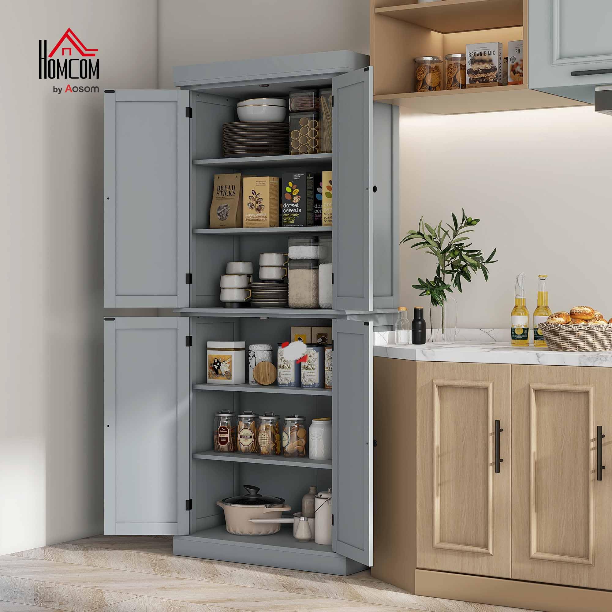 HOMCOM Armoire de Cuisine Vaisselier Style Moderne 76 x 40,5 x 184 cm Gris | Buffet Cuisine, Meuble de Rangement, avec Placards, Étagères Réglables, pour Salle à Manger, Salon