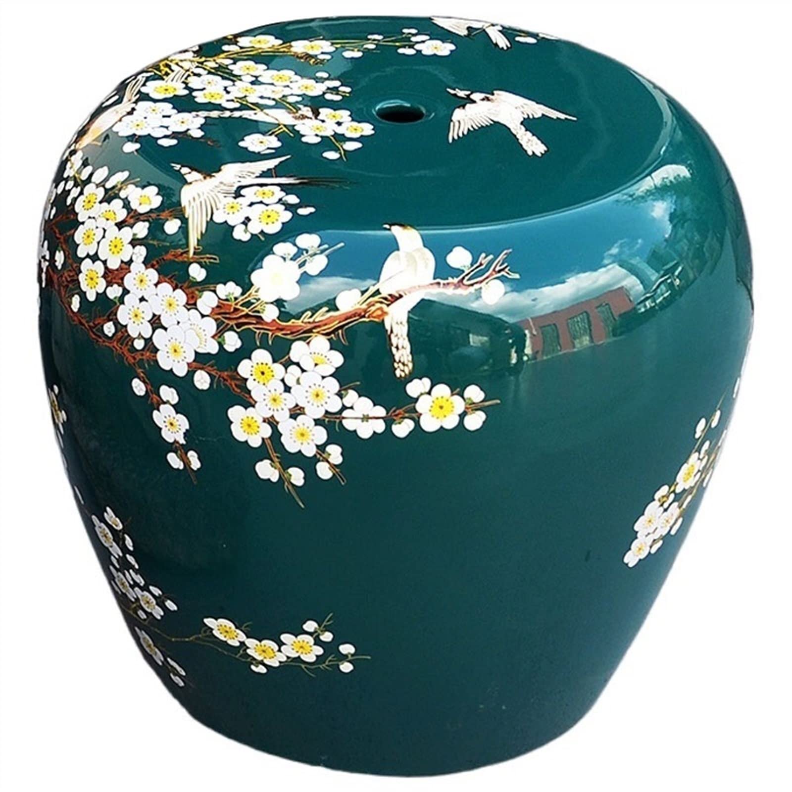 Tabouret de jardin décoratif, tabouret de jardin décoratif en céramique, tabourela main avec fleurs et oiseaux, tabouret tambour, adapté au jardin extérieur, salon (bleu ciel, taille unique)