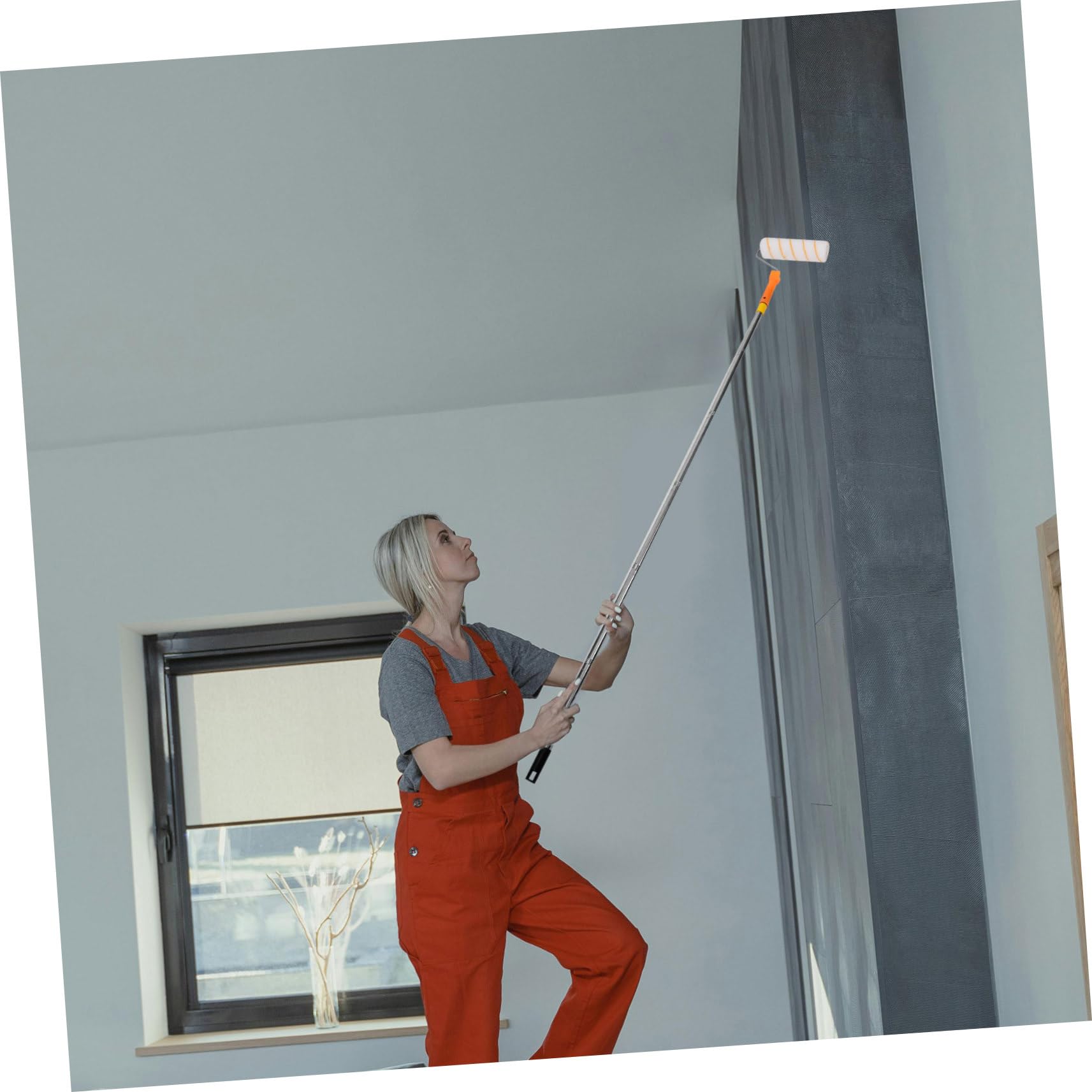 NUOBESTY Rullo per Pitturare Muri con Asta Telescopica, Impugnatura Ergonomica in Plastica e Acciaio Inox, per Pittura Domestica Precisa
