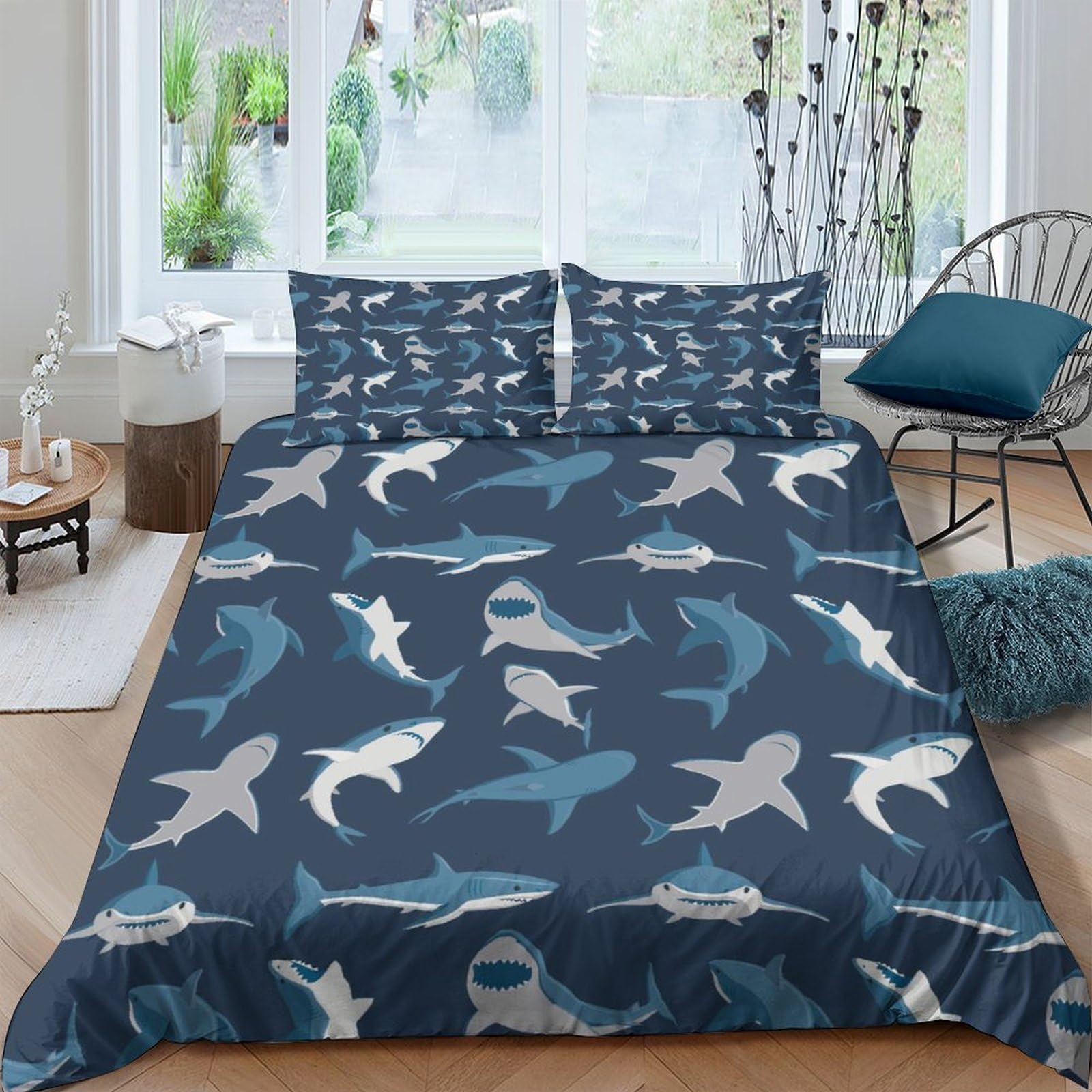 Ctjqhvkz Style-2 3D Printed Shark Ocean Fitted Sheet Microfiber Deep Blue Sea Mattress Cover For Bedroom Guestroom Decor Single（135X200cm）