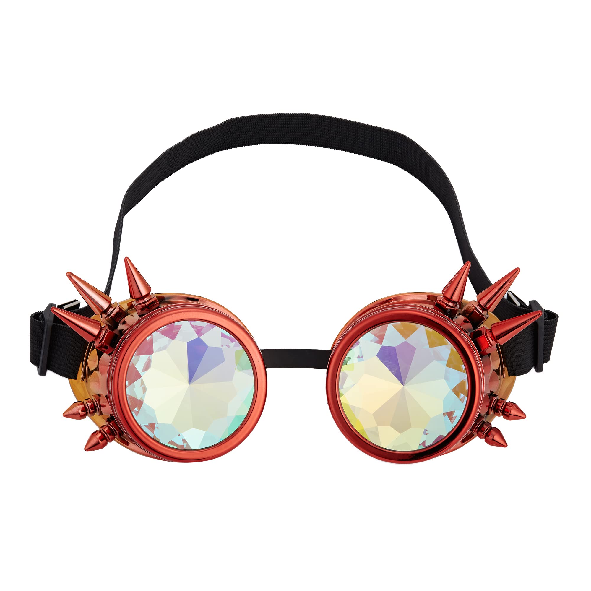 OMGREAT Kaleidoscope Glasses for Raves Steampunk Goggles with Rainbow Prism Diffraction Crystal Lenses, Red Orange (Spiked) - Image 7